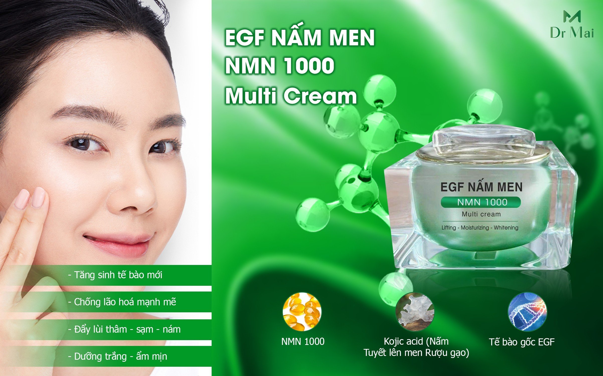 Kem EGF Nấm Men Nmn 1000 giúp dưỡng trắng, ngừa lão hóa
