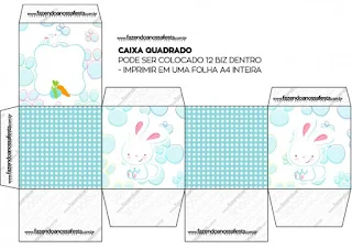 Easter Bunny with Light Blue and White Squares: Free Printable Boxes.