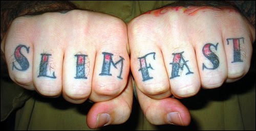 Slim fast knuckle tattoo.