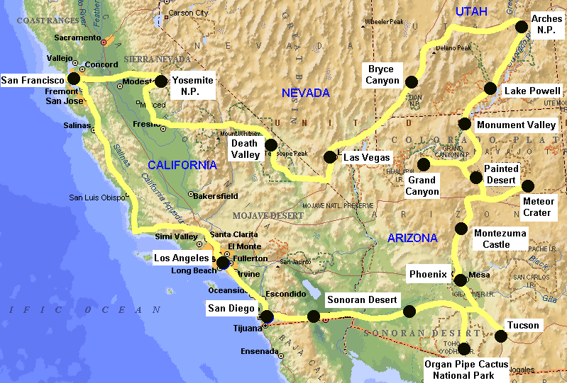 Map United States West Coast West Coast of the United States