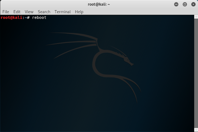 Kali Linux, reboot del sistema