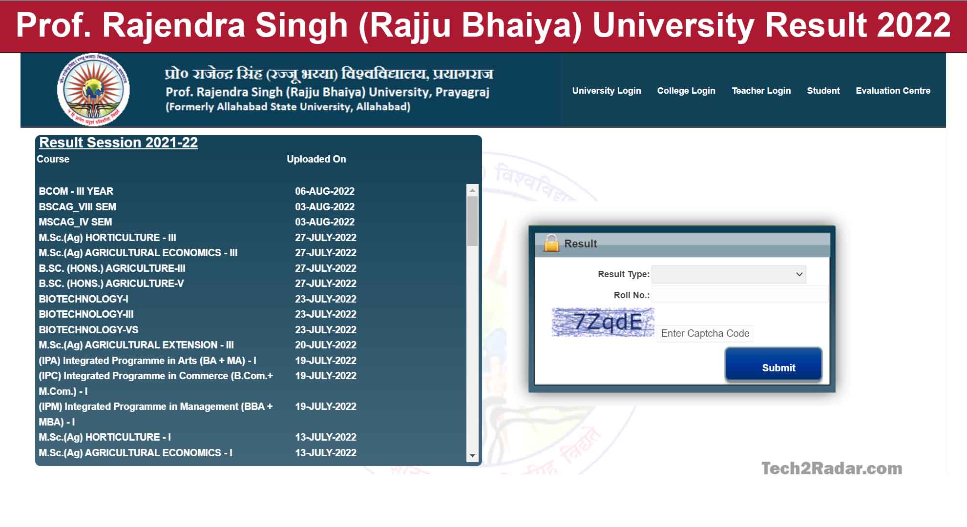 Prof. Rajendra Singh (Rajju Bhaiya) University result