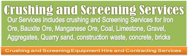 Portable Mobile Crushers, Crushing services and Screening services for Iron Ore, Bauxite Ore, Managnese Ore, Rock, Stone, Gravel, Coal, Limestone, Dolomite, aggregates 