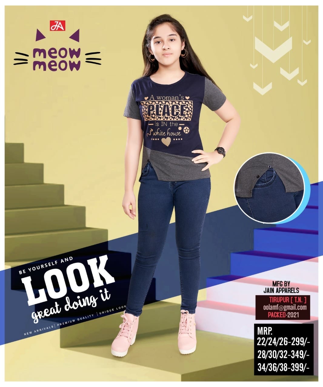 Meow Meow Ja Girls Tshirt Manufacturer Wholesaler