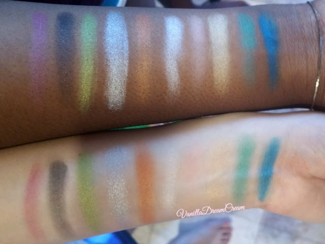 swatches of all ten colors on light and dark skin tone