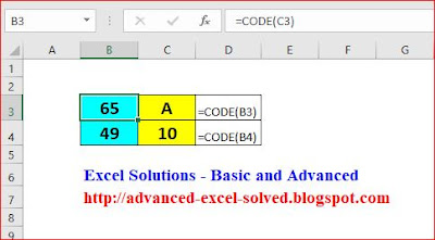 CODE Function in Excel to give ASCII value