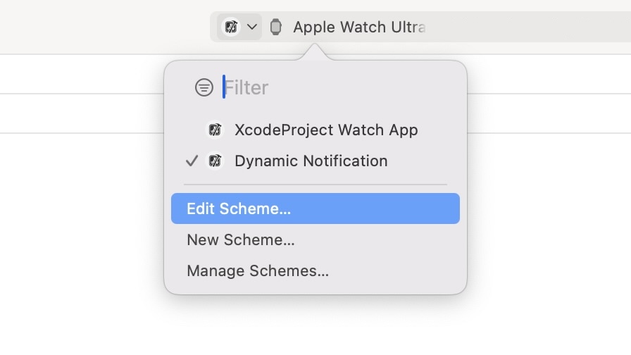 Xcode Toolbar：Edit Scheme