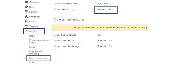 How to set custom redirects in Blogger