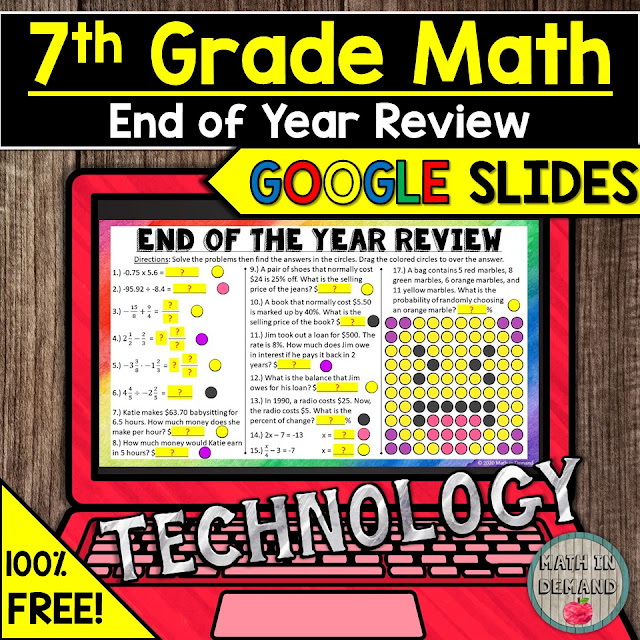 7th Grade Math End of Year Review in Google Slides Distance Learning Remote Learning