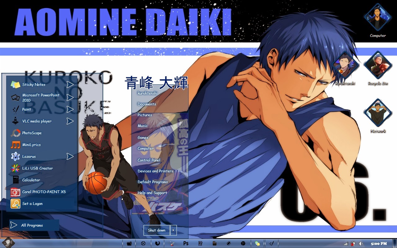 Download Tema Windows 7 Kuroko No Basuke Aomine Daiki Software