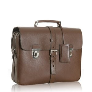 cocoa pebbled leather buckle strap briefcase