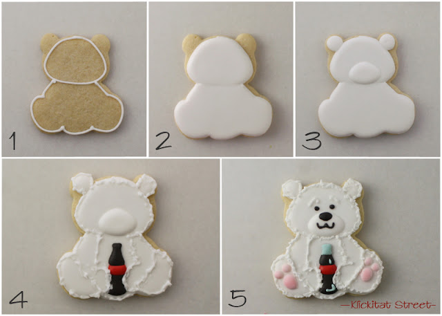 step by step tutorial of decorated Coca-Cola Polar Bear Cookies