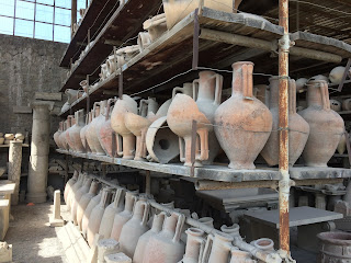 Ancient clay wine jugs unearthed in Pompeii, Naples, Campania, Italy