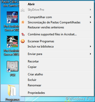 Menu de contexto do Windows - opções removidas pelo CCleaner
