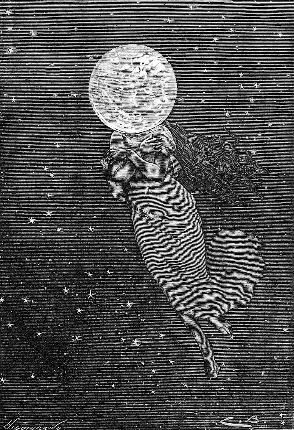 an 1872 illustration for a Jules Verne book about the moon