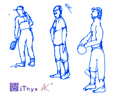 Молодые люди на тренировках тенниса и баскета в парке. Автор рисунка художник #iThyx