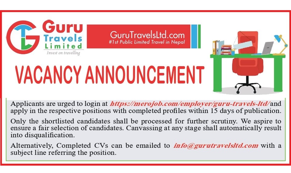 Guru Travels Vacancy Announcement