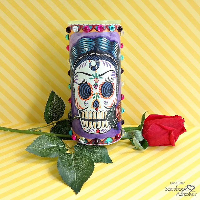 DIY Sugar Skull Glass Pillar Candle for Halloween