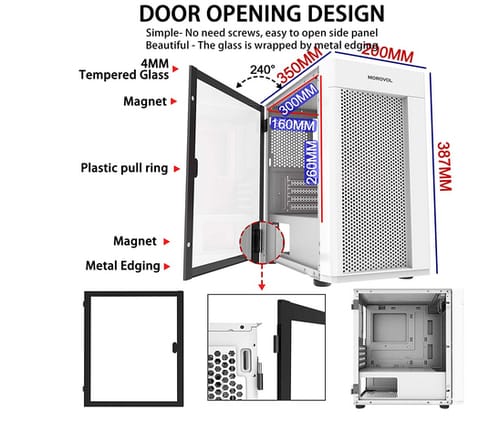 MOROVOL MESH Micro ATX Tower ARGB Fans Computer Case