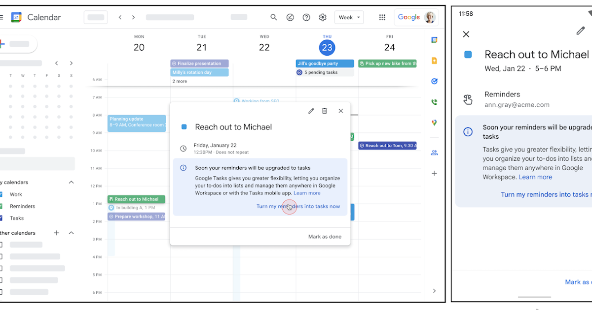 Google Workspace Updates: Google Calendar and Assistant Reminders will  migrate to Google Tasks soon