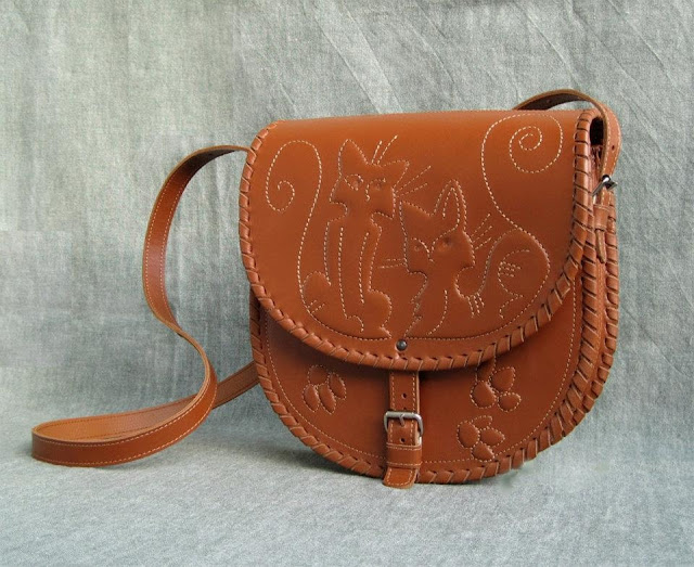 Kitty-cats Leather Handbag Made by Kotylasya Torba Studio, Ukraine