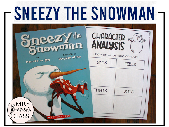 Sneezy the Snowman book activities unit with literacy printables, reading companion activities, lesson ideas, and a craft for winter in Kindergarten and First Grade