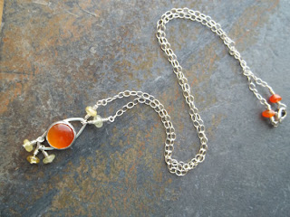 orange carnelian cabochon sterling silver nechlace