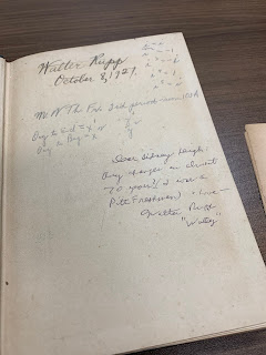 Note written on inside cover from grandfather to blog author