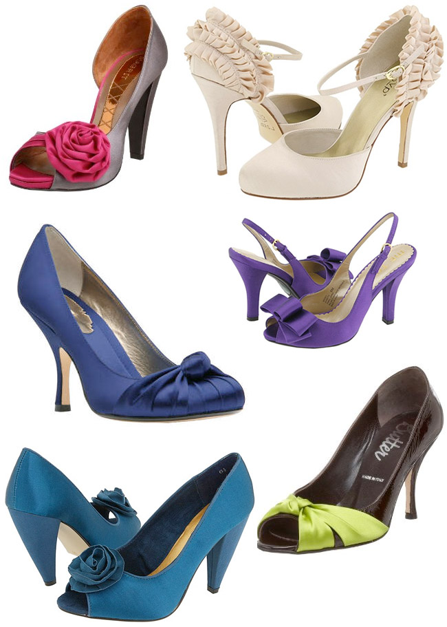 satin wedding shoes blue green purple Top left Magrit's Pink Peeptoe Pump