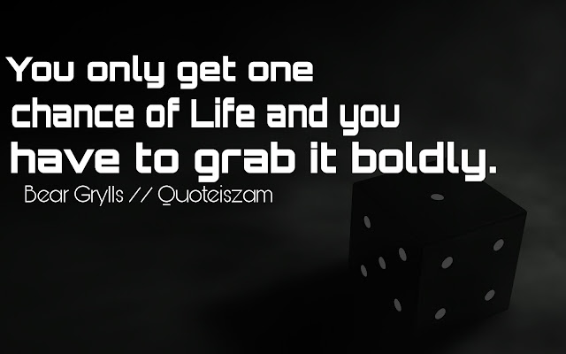 You only get one chance of life and you have to grab it boldly. -Bear Grylls 