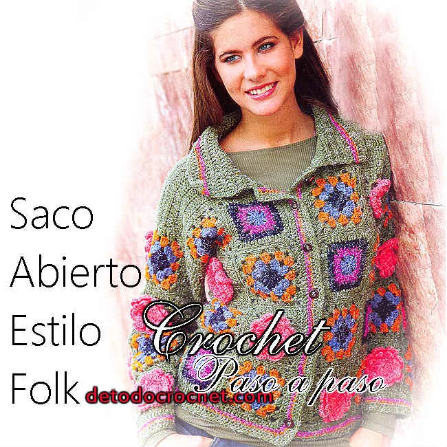 Tutorial saco crochet tejido con cuadros y flores