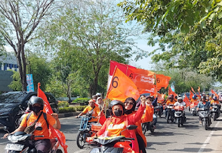 Partai Buruh Aceh saat melakukan kampanye terbuka dengan cara konvoi mengelilingi Kota Banda Aceh, Rabu (7/2/2024) (ANTARA/Rahmat Fajri)