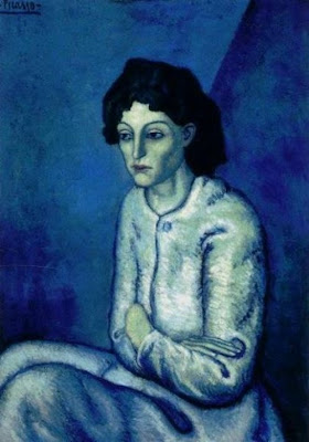 This work, painted in 1901, was a part of Picasso’s famous Blue Period, a dark, sad time in the artist’s life. The beautiful & various tones of blue are typical. The painting depicts a woman with her arms crossed staring at the endless nothing.