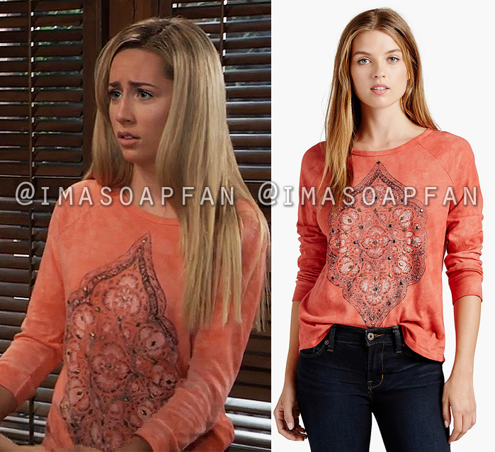 Josslyn Jacks, Eden McCoy, Cloudwashed Orange Graphic Tee with Studded Medallion, General Hospital, GH