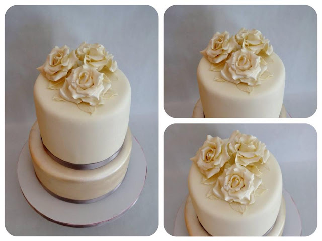 Tarta Bodas De Plata con Rosas blancas y hojas blancas Elegante Fondant Flores Efecto Perlado Sugar Dreams Gandia Oliva Les Dos Llunes dos Pisos