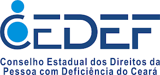 Logo do Conselho Estadual dos Direitos das Pessoas com Deficiência do Ceará, na cor azul, com o C representando um cadeirante.