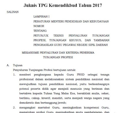 Download Juknis TPG Terbaru Kemendikbud Tahun 2017