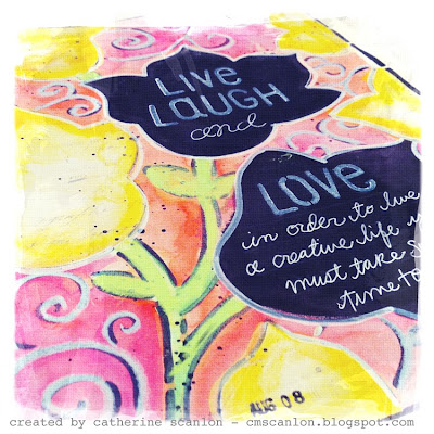 Art Journal Page by Catherine Scanlon using Art Gone Wild! & Friends 9” x 12” Journal Flowers Stencil + Clear Set LC-2702 Alphabet