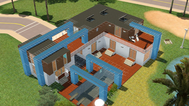 Maison moderne comprenant rdc et étage pour le jeu vidéo les sims 3. Maison contemporaine avec piscine.