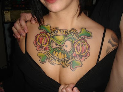 Skull And Rose Girl Tattoo Color Design