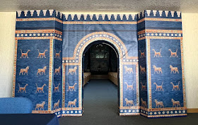 A printed blue Ishtar Gate leading to the sanctuary (pictured last)