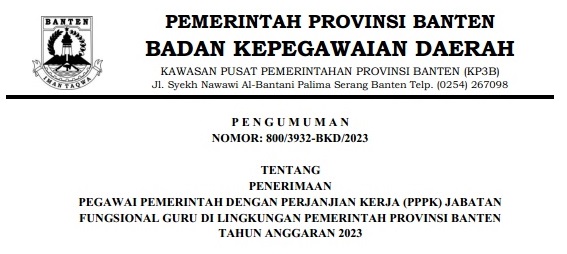 Pengumuman dan Rincian Formasi ASN PPPK Provinsi Banten Tahun 2023