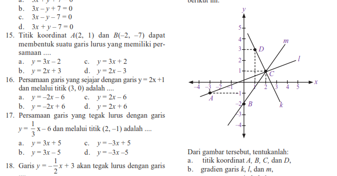 Soal Matematika SMP Kelas 8 Bab Persamaan Garis Lurus