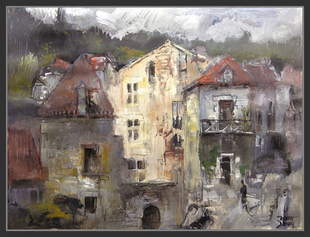 SAINT-CIRQ-LAPOPIE-PINTURA-PEINTURE-FRANCE-VILLAGES-PUEBLOS-PAISAJES-PINTOR-ERNEST DESCALS