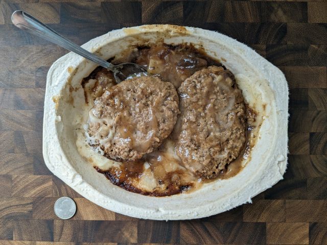 Hungry-Man Smothered Salisbury Steak Double Meat Bowl top-down view.