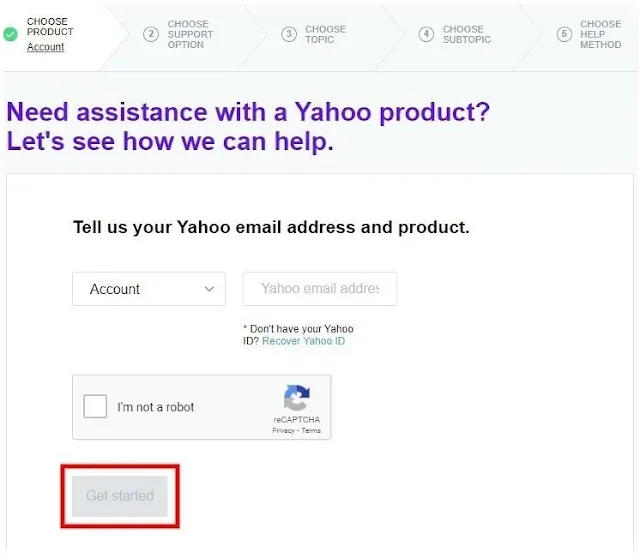 إستعادة إيميل ياهو من خلال الاتصال بفريق الدعم Yahoo Support