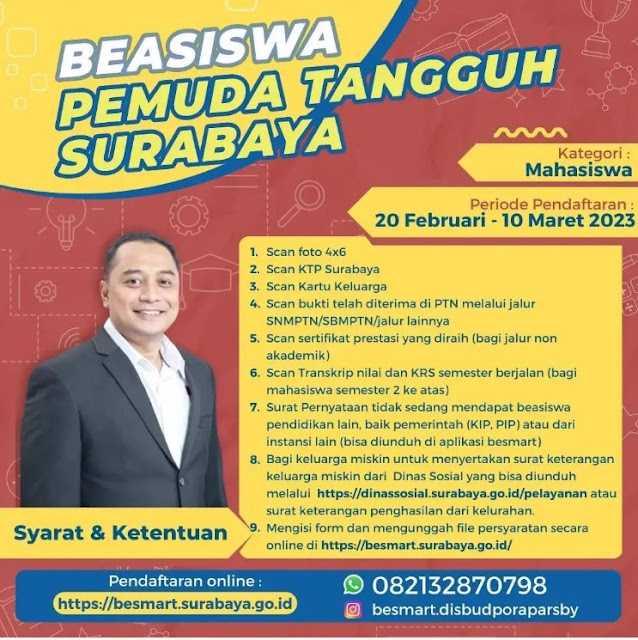 Dibuka, Pendaftaran Beasiswa Tangguh Surabaya Tahun 2023