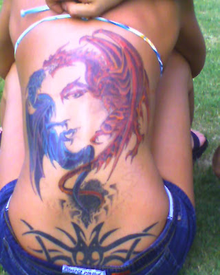 Two Dragon Tattoo Design on the back Girl Body