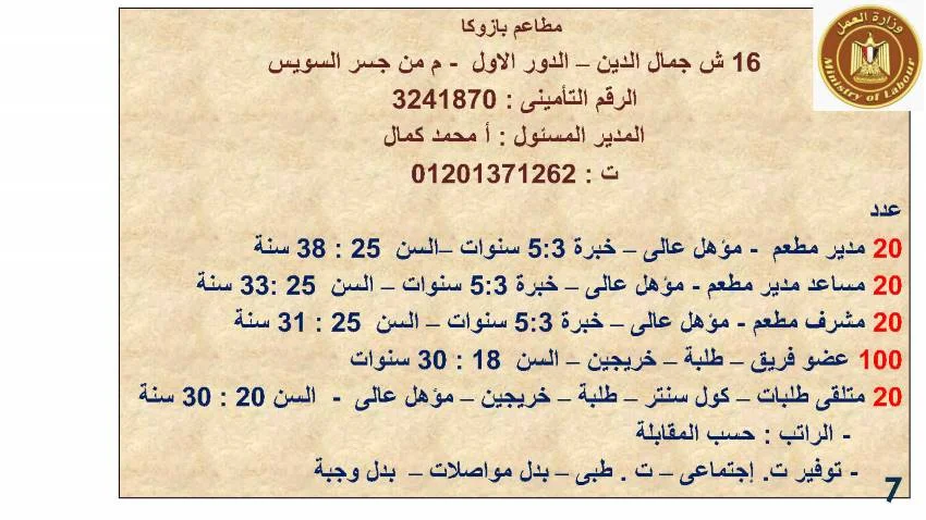 وزارة القوى العاملة تعلن عن  3717 فرصة عمل جديدة في 13 محافظة لمختلف التخصصات