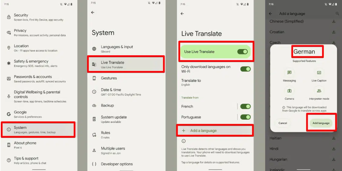 Live translation in Pixel phones